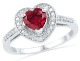 1.10 Carat (ctw) Lab Created Ruby Heart Ring in Sterling Silver 